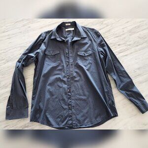 Calvin Klein Shirt Men's Large 16-16.5 Blue Plaid Long Sleeve